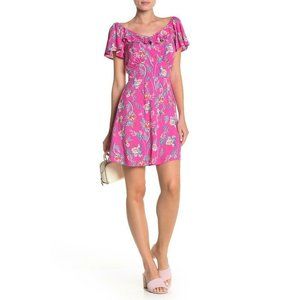 ROW A Ruffle Minidress Floral Pink Size Medium